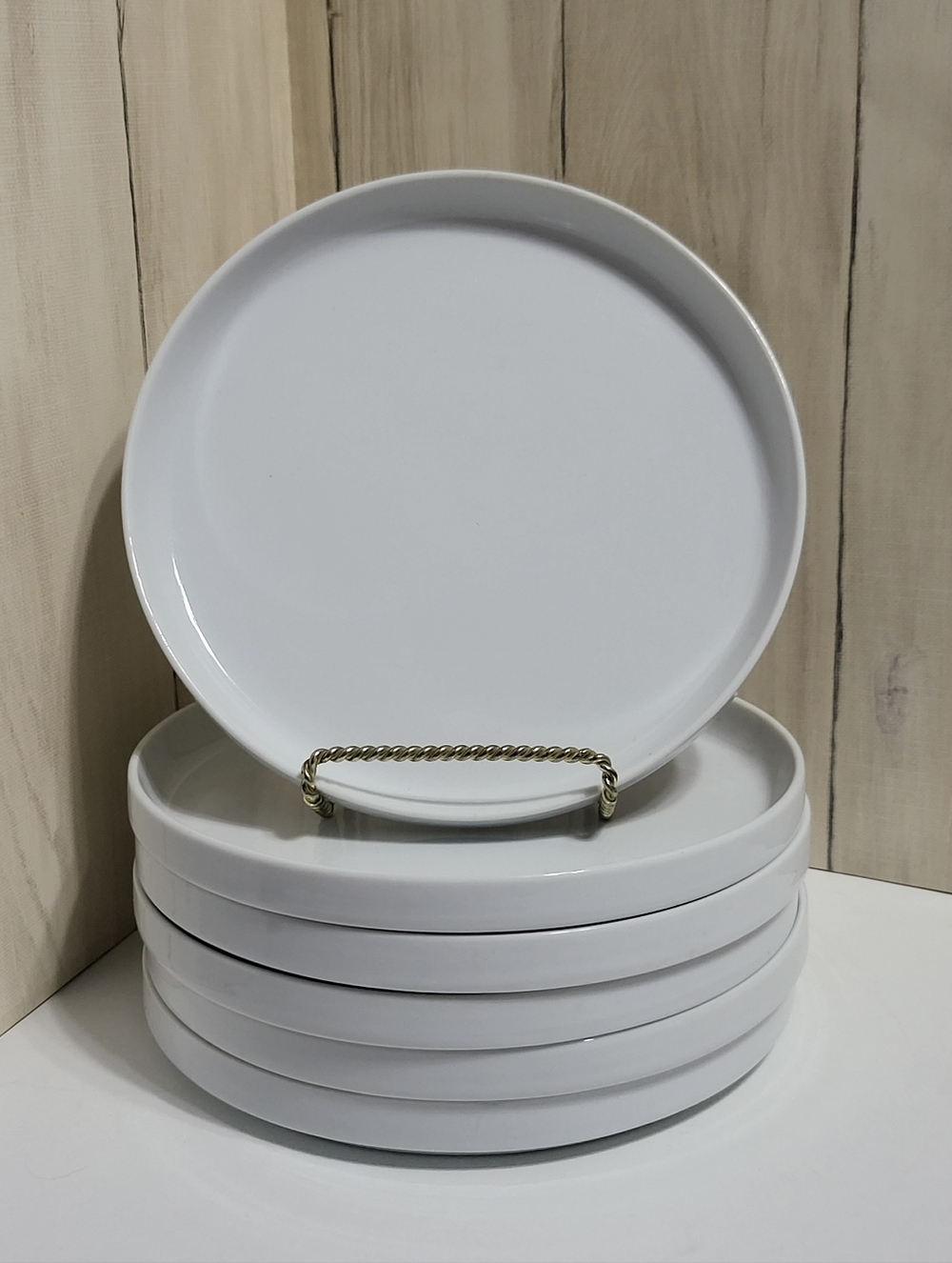 CB2 White Ceramic Salad/Appetizer Plates - Sleek White Set Of 6